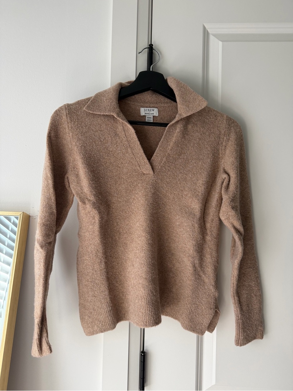 J. Crew Women's Camel V-Neck Collared Sweater